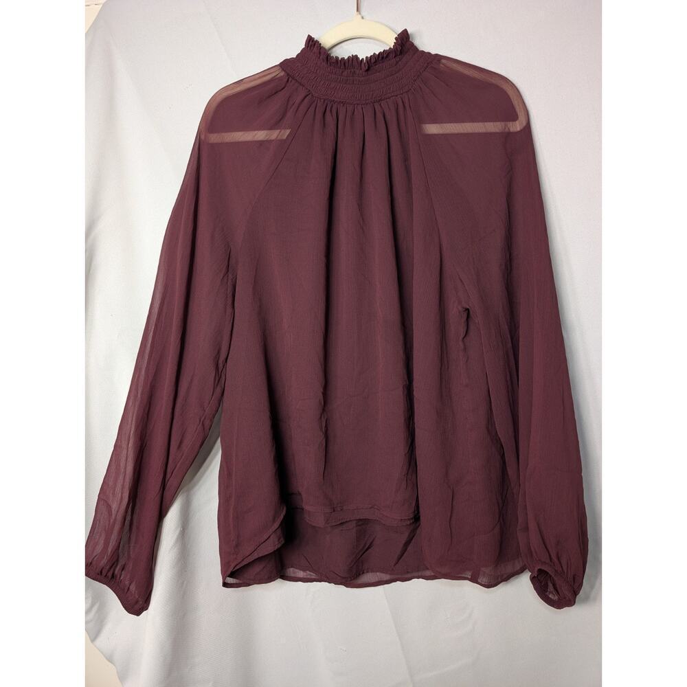 Joie Women Blouse XL Wine Long Sleeve Sheer Top Career Capsule Wardrobe (657)